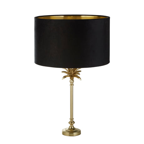 Searchlight Electric Palm Table Lamp - Satin Brass & Black Velvet Shade 81212BK