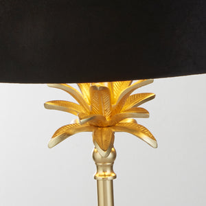 Searchlight Electric Palm Table Lamp - Satin Brass & Black Velvet Shade 81212BK