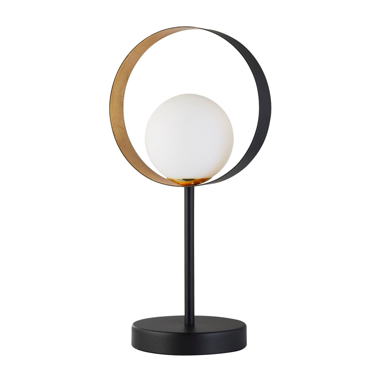Searchlight Electric Orbital Table Lamp - Black Metal, Gold Leaf & Opal Glass 8141BGO