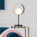 Searchlight Electric Orbital Table Lamp - Black Metal, Gold Leaf & Opal Glass 8141BGO