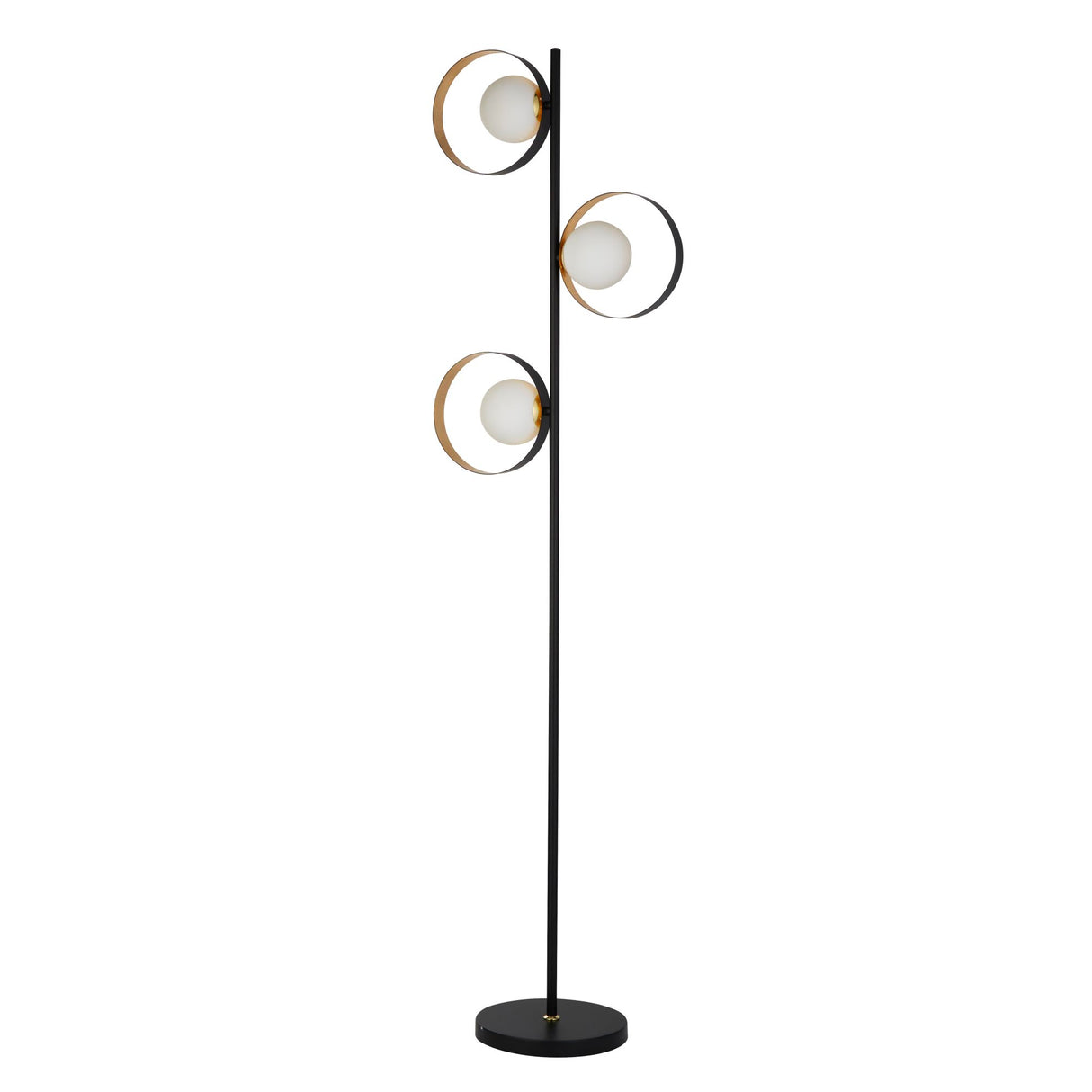 Searchlight Electric Orbital Floor Lamp - Black Metal, Gold Leaf & Opal Glass 8143BGO