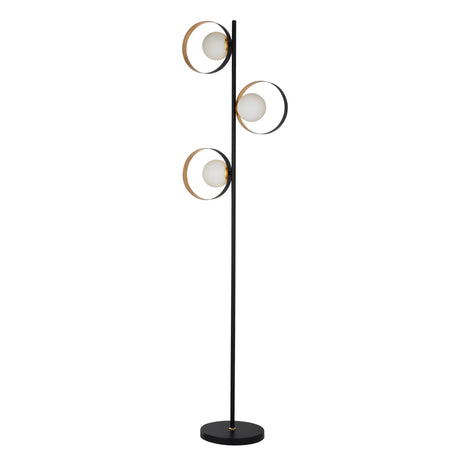 Searchlight Electric Orbital Floor Lamp - Black Metal, Gold Leaf & Opal Glass 8143BGO