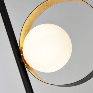 Searchlight Electric Orbital Floor Lamp - Black Metal, Gold Leaf & Opal Glass 8143BGO