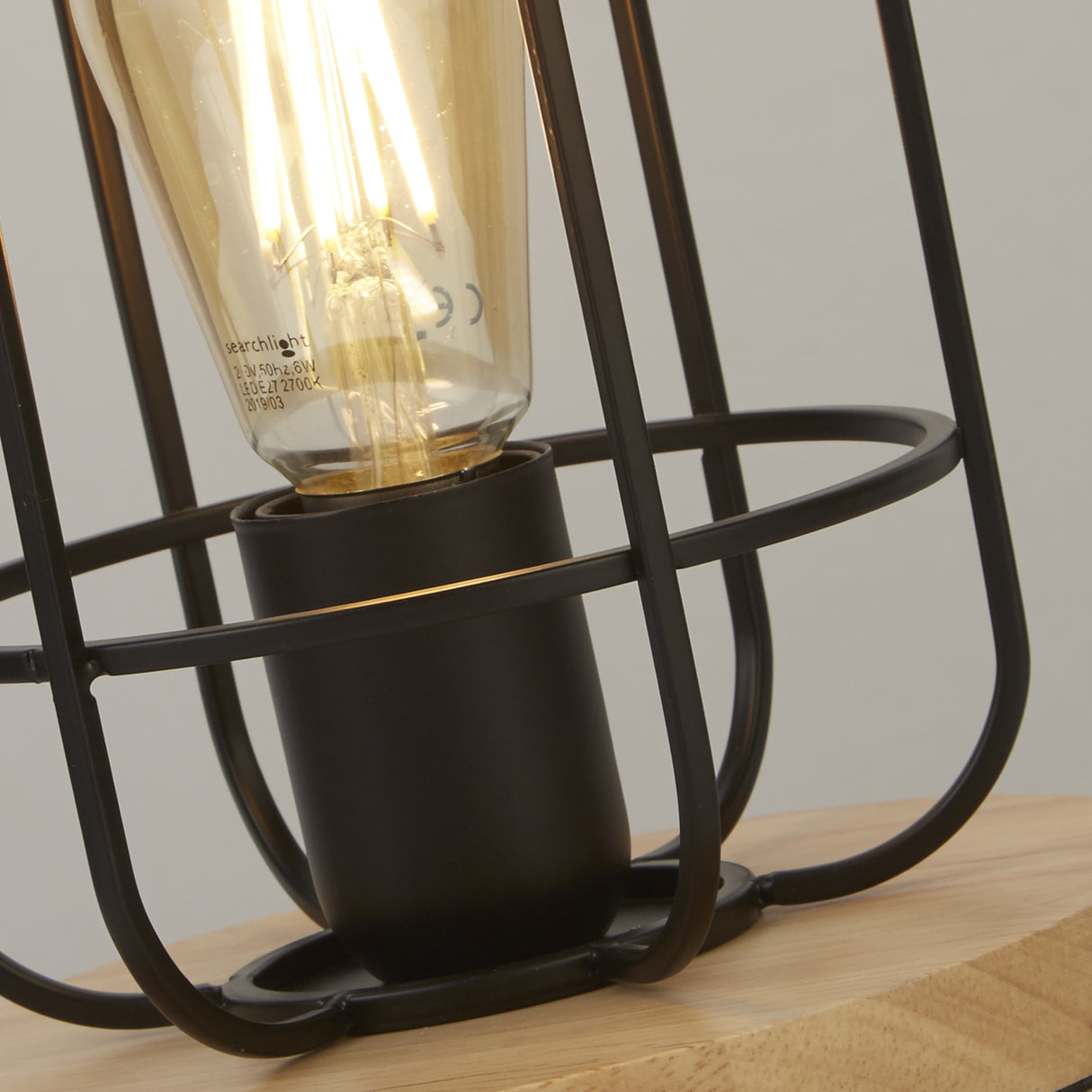 Searchlight Electric Vision Table Lamp - Matt Black Metal & Wood 81951-1BK