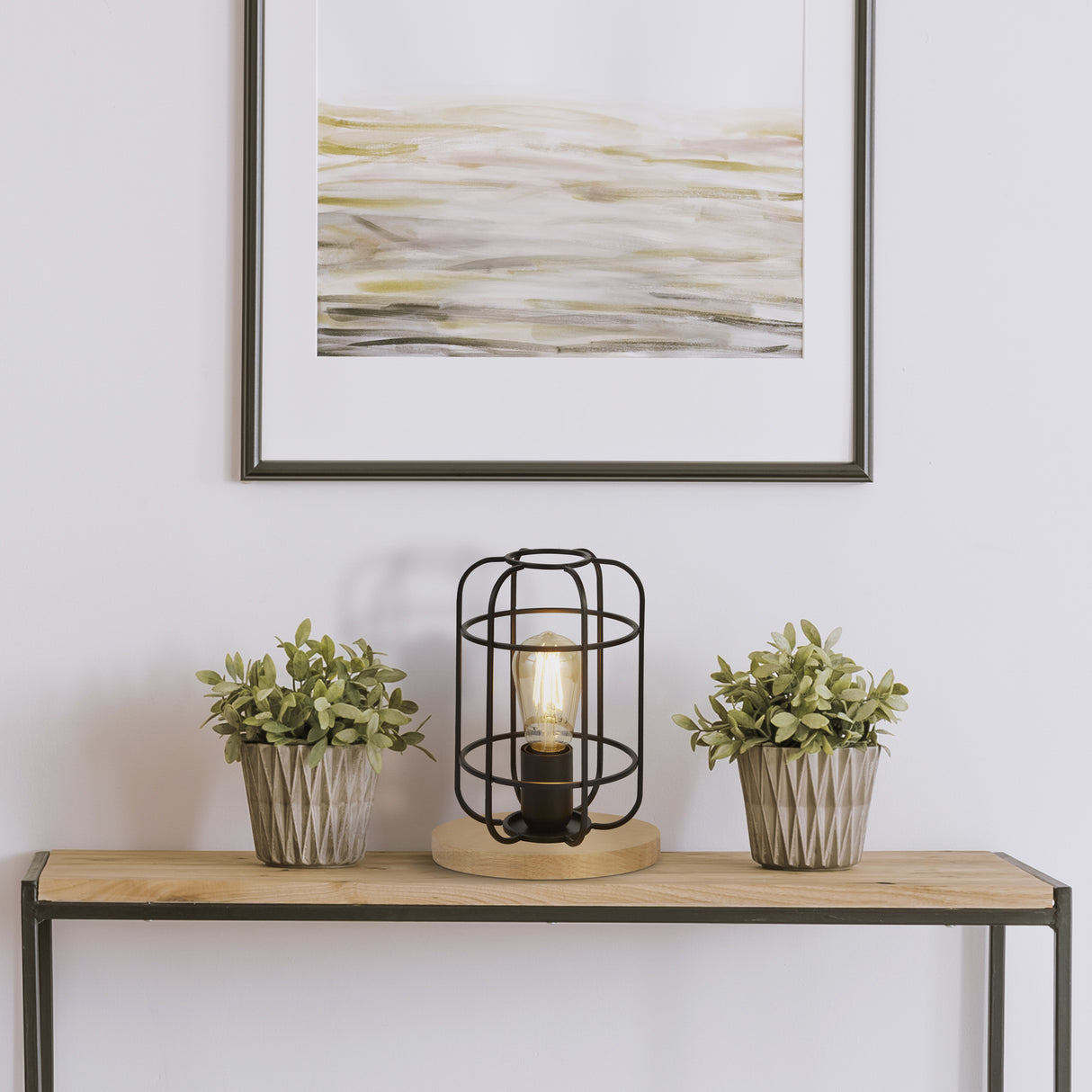 Searchlight Electric Vision Table Lamp - Matt Black Metal & Wood 81951-1BK