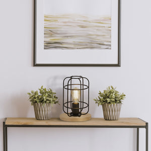Searchlight Electric Vision Table Lamp - Matt Black Metal & Wood 81951-1BK