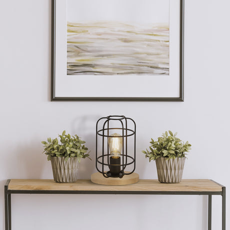 Searchlight Electric Vision Table Lamp - Matt Black Metal & Wood 81951-1BK