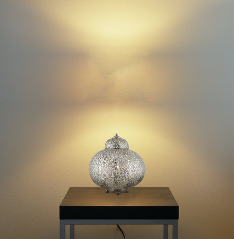 Searchlight Electric Fretwork Table Lamp  - Laser Cut Nickel Metal 8221-1SS