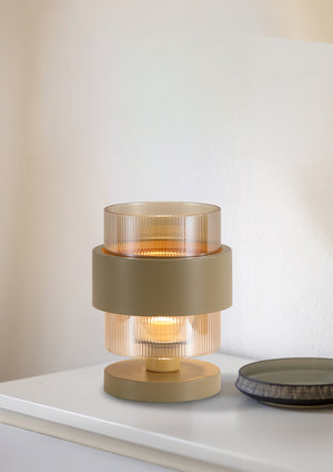 Searchlight Electric Royal 1Lt Table Lamp, Sand Metal, Amber Ribbed Glass 82437-1SA
