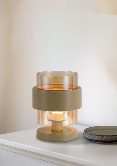 Searchlight Electric Royal 1Lt Table Lamp, Sand Metal, Amber Ribbed Glass 82437-1SA