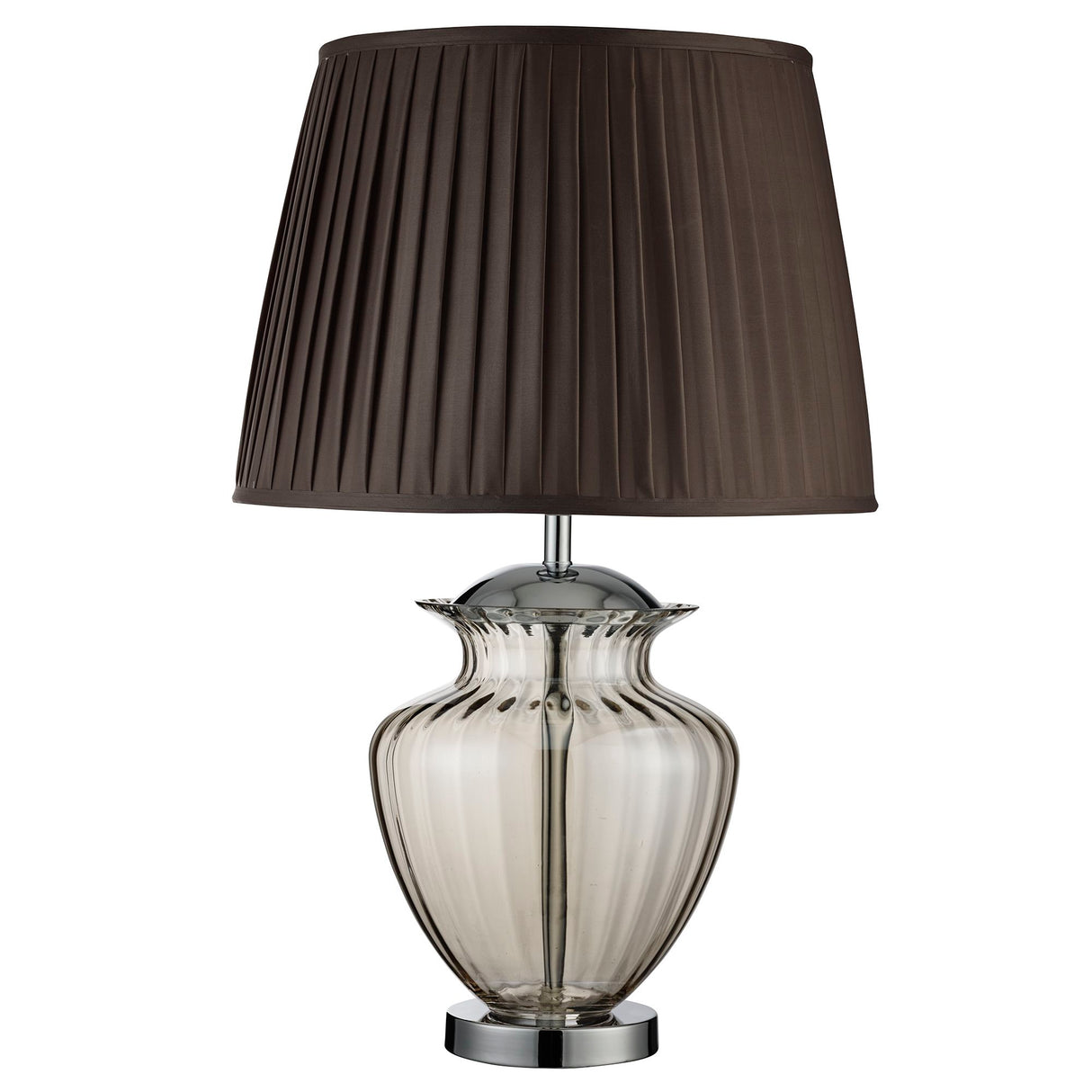 Searchlight Electric Elina Table Lamp - Chrome Metal, Amber Glass & Brown Shade 8531AM