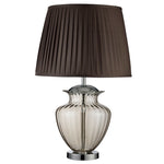 Searchlight Electric Elina Table Lamp - Chrome Metal, Amber Glass & Brown Shade 8531AM
