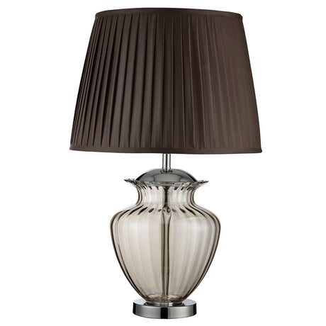 Searchlight Electric Elina Table Lamp - Chrome Metal, Amber Glass & Brown Shade 8531AM