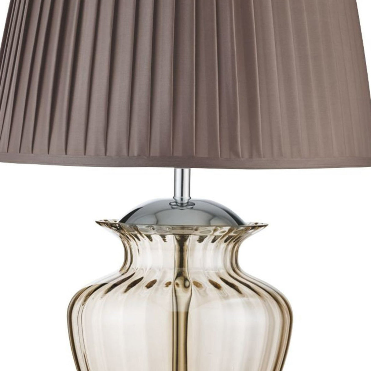 Searchlight Electric Elina Table Lamp - Chrome Metal, Amber Glass & Brown Shade 8531AM