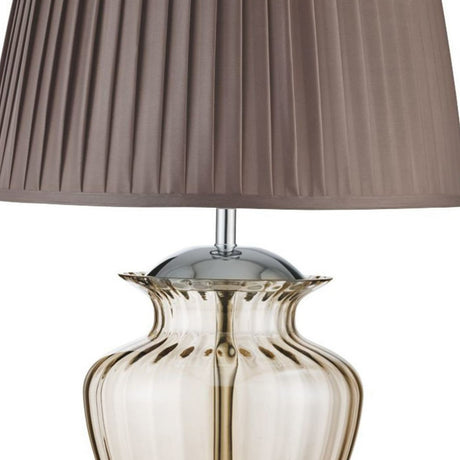 Searchlight Electric Elina Table Lamp - Chrome Metal, Amber Glass & Brown Shade 8531AM