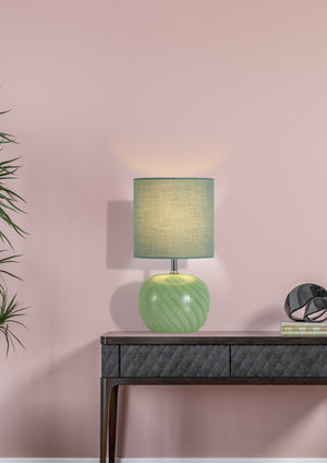 Searchlight Electric Fete 1Lt Table Lamp, Green Glass with Linen Shade 85474GR