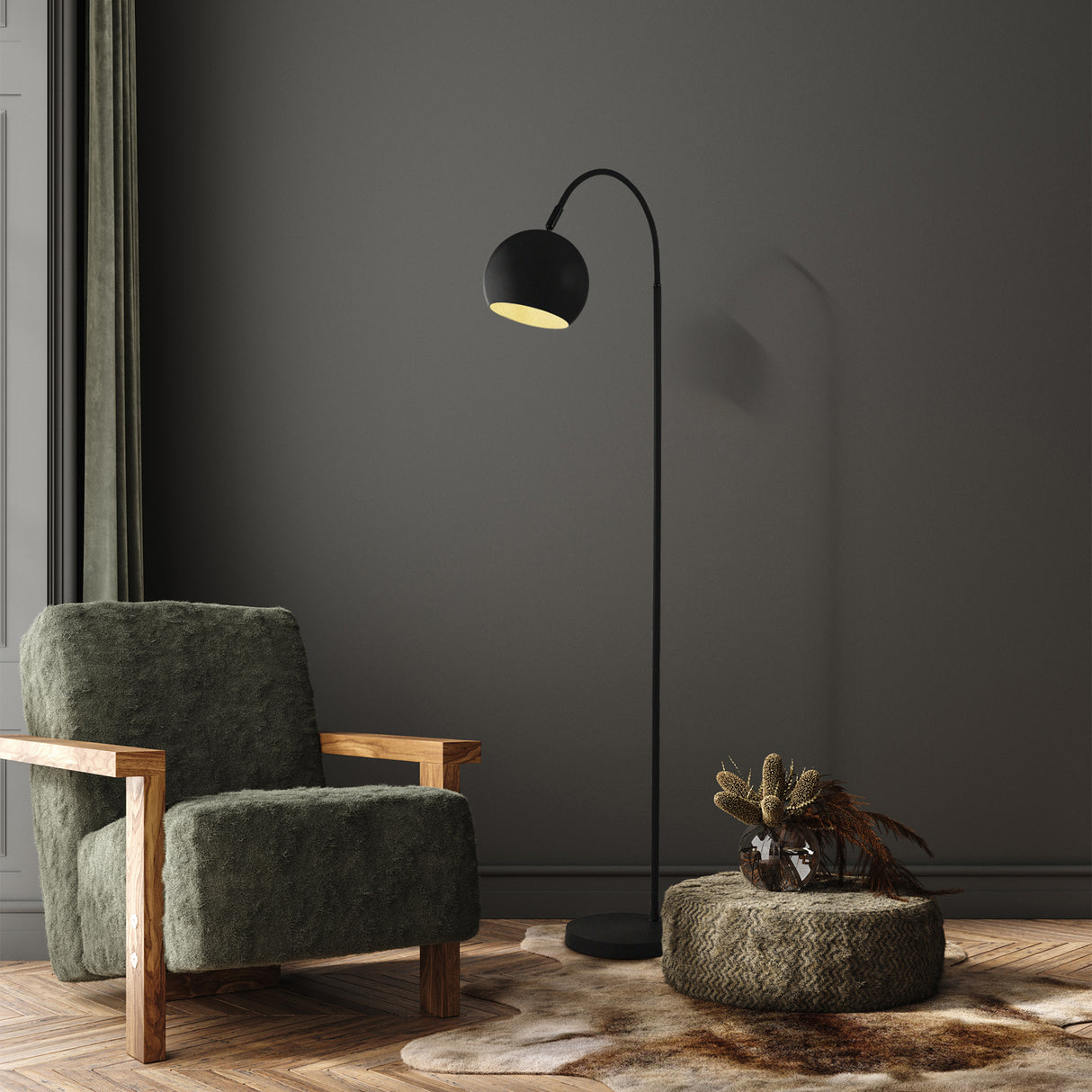 Searchlight Electric Calumn Floor Lamp - Matt Black Metal 88011BK