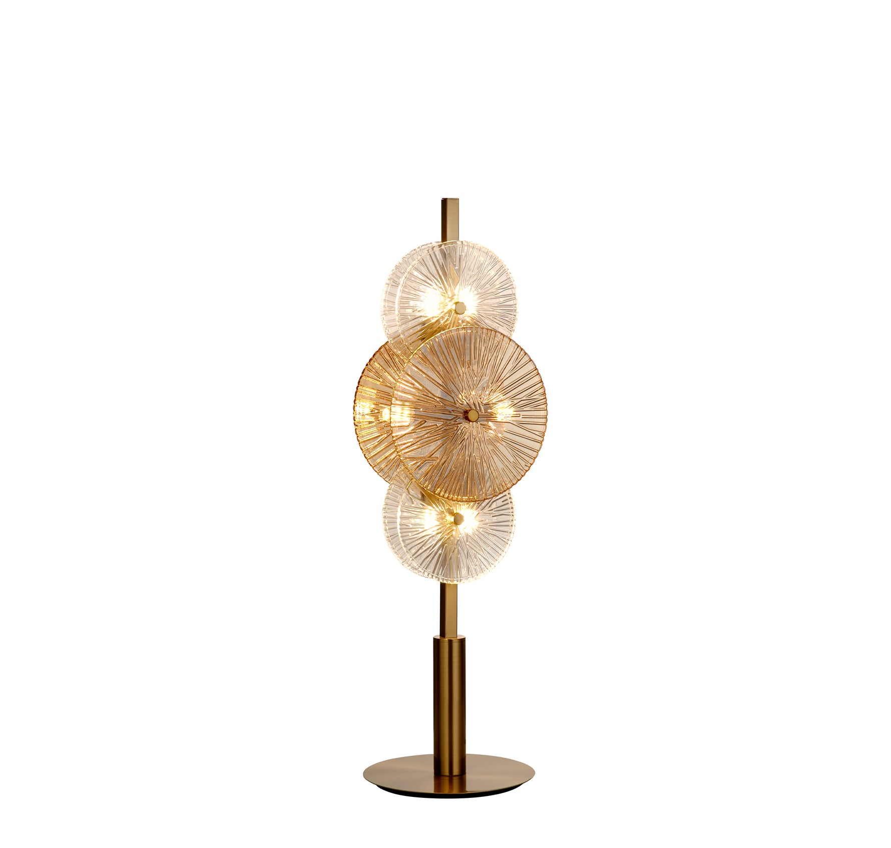 Wagon Wheel 6Lt Table Lamp- Bronze Metal, Clear, Amber Glass