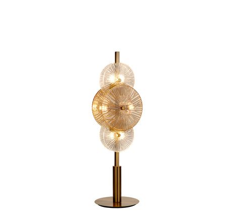 Wagon Wheel 6Lt Table Lamp- Bronze Metal, Clear, Amber Glass