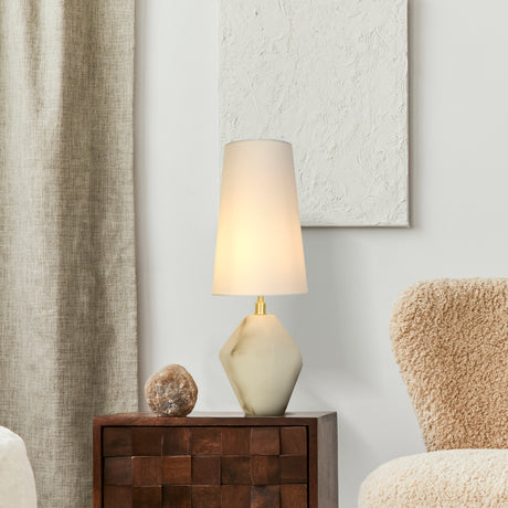 Searchlight Electric Apex 1Lt Table Lamp, Satin Brass Metal White Resin, White Sh 88250WH