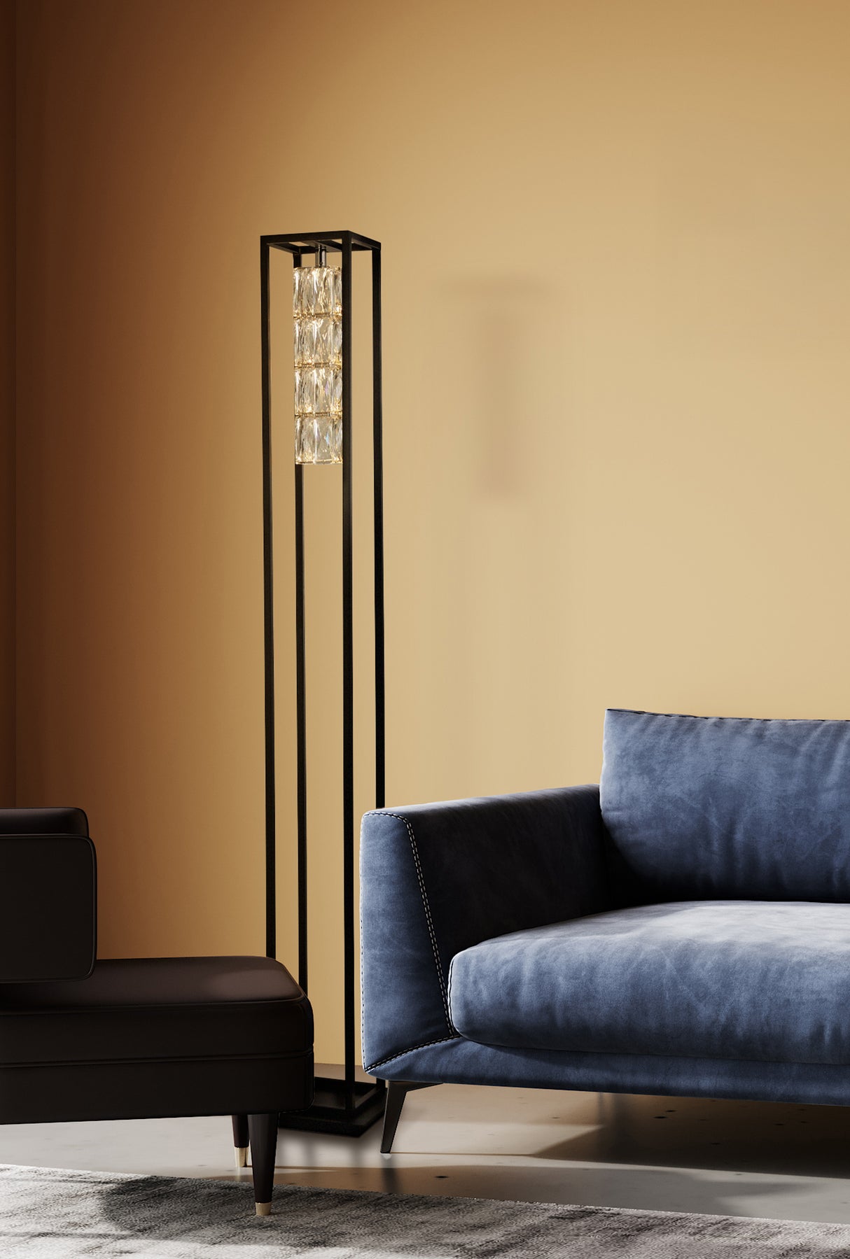 Searchlight Electric Elevator Floor Lamp - Matt Black Frame & Crystal Centre 89563BK