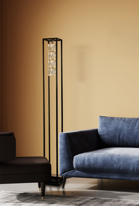 Searchlight Electric Elevator Floor Lamp - Matt Black Frame & Crystal Centre 89563BK