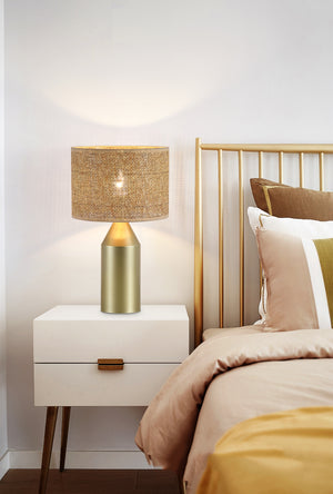 Searchlight Electric Pheobe 1Lt Table Lamp, Gold Metal with Rattan Shade 89745GO