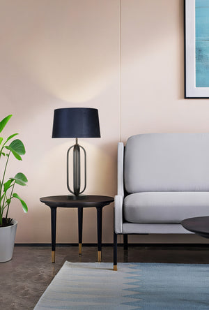 Searchlight Electric Chic Table Lamp - Black Metal with Navy shade 91101AZ