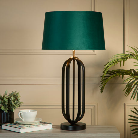 Searchlight Electric Chic Table Lamp - Black Metal with Emerald Shade 91101EM