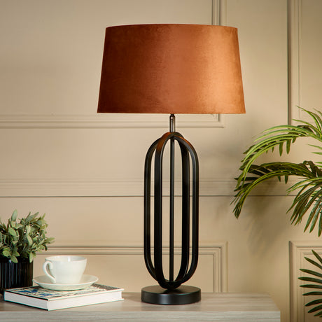 Searchlight Electric Chic Table Lamp - Black Metal with Burnt Orange Shade 91101OR