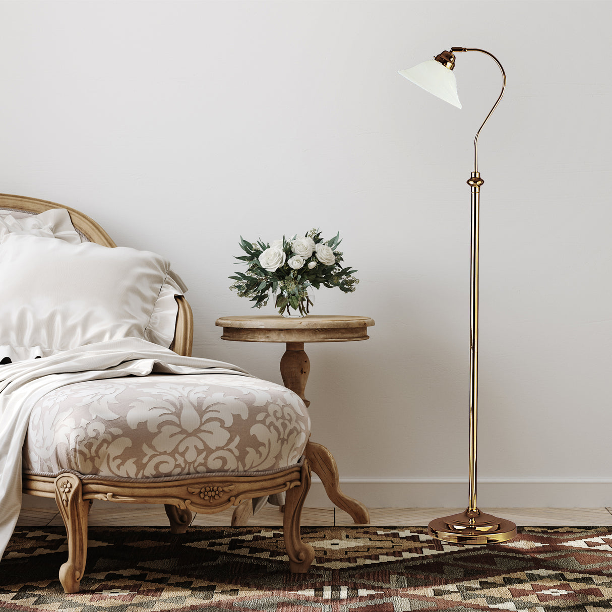 Searchlight Electric Adjustable  Floor Lamp - Antique Brass Metal & Scavo Glass 9122AB