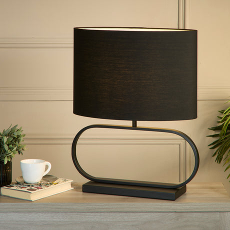 Searchlight Electric Sleek Table Lamp - Black Metal with Black shade 92101BK