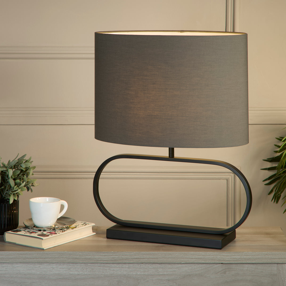Searchlight Electric Sleek Table Lamp - Black Metal with Grey shade 92101GY