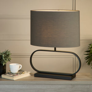 Searchlight Electric Sleek Table Lamp - Black Metal with Grey shade 92101GY