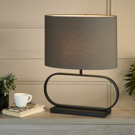 Searchlight Electric Sleek Table Lamp - Black Metal with Grey shade 92101GY