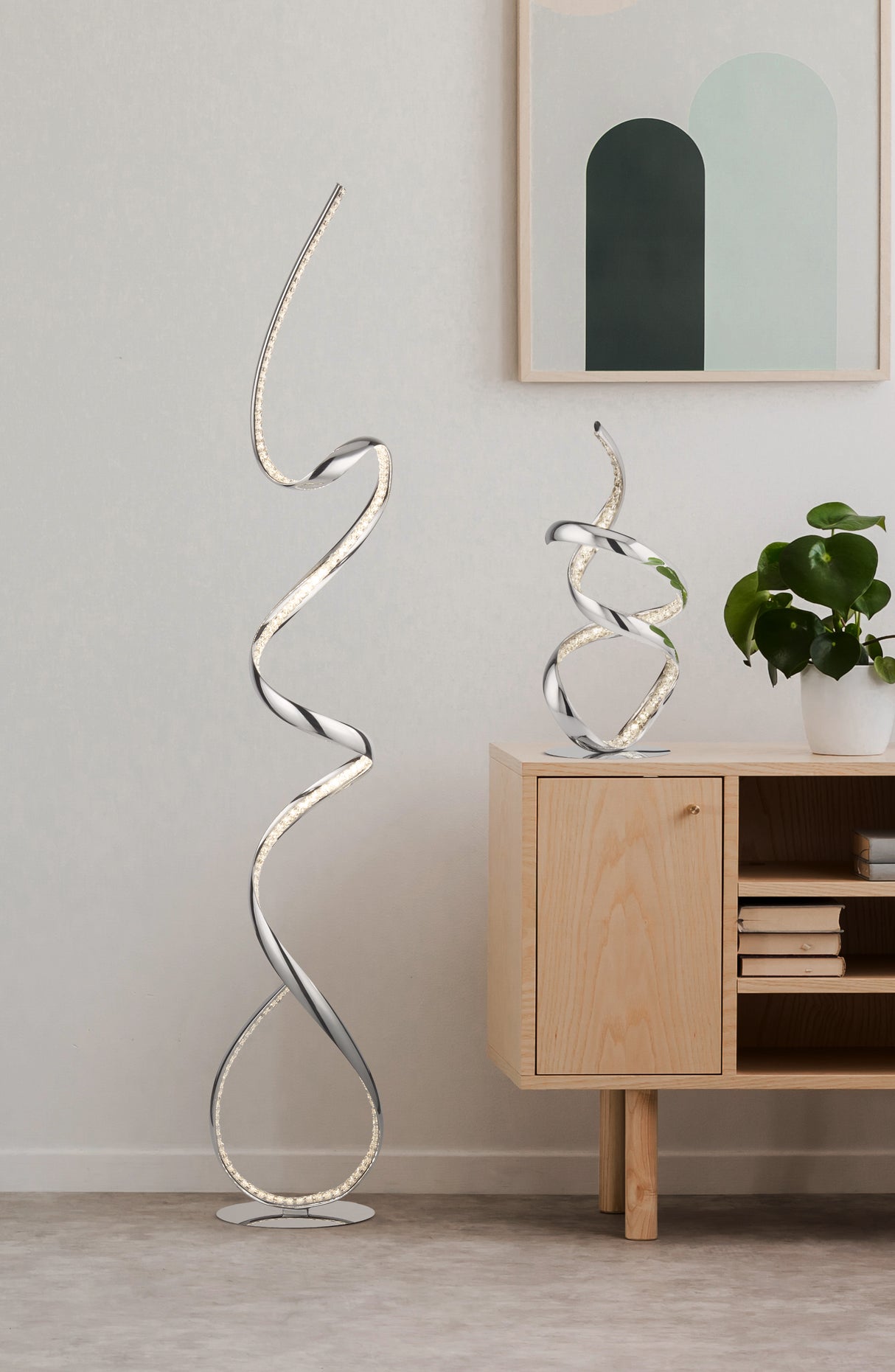 Searchlight Electric Twirls LED Floor Lamp - Chrome & Clear Crystal 9219CC