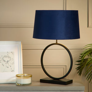 Searchlight Electric Elegant Table Lamp - Matt Black Metal With Navy Shade 93101AZ