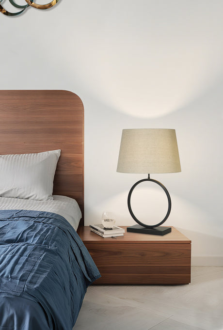 Searchlight Electric Elegant Table Lamp - Matt Black Metal With Natural Shade 93101NA