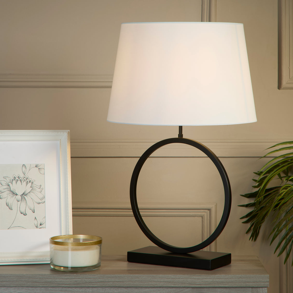 Searchlight Electric Elegant Table Lamp - Matt Black Metal With White Shade 93101WH
