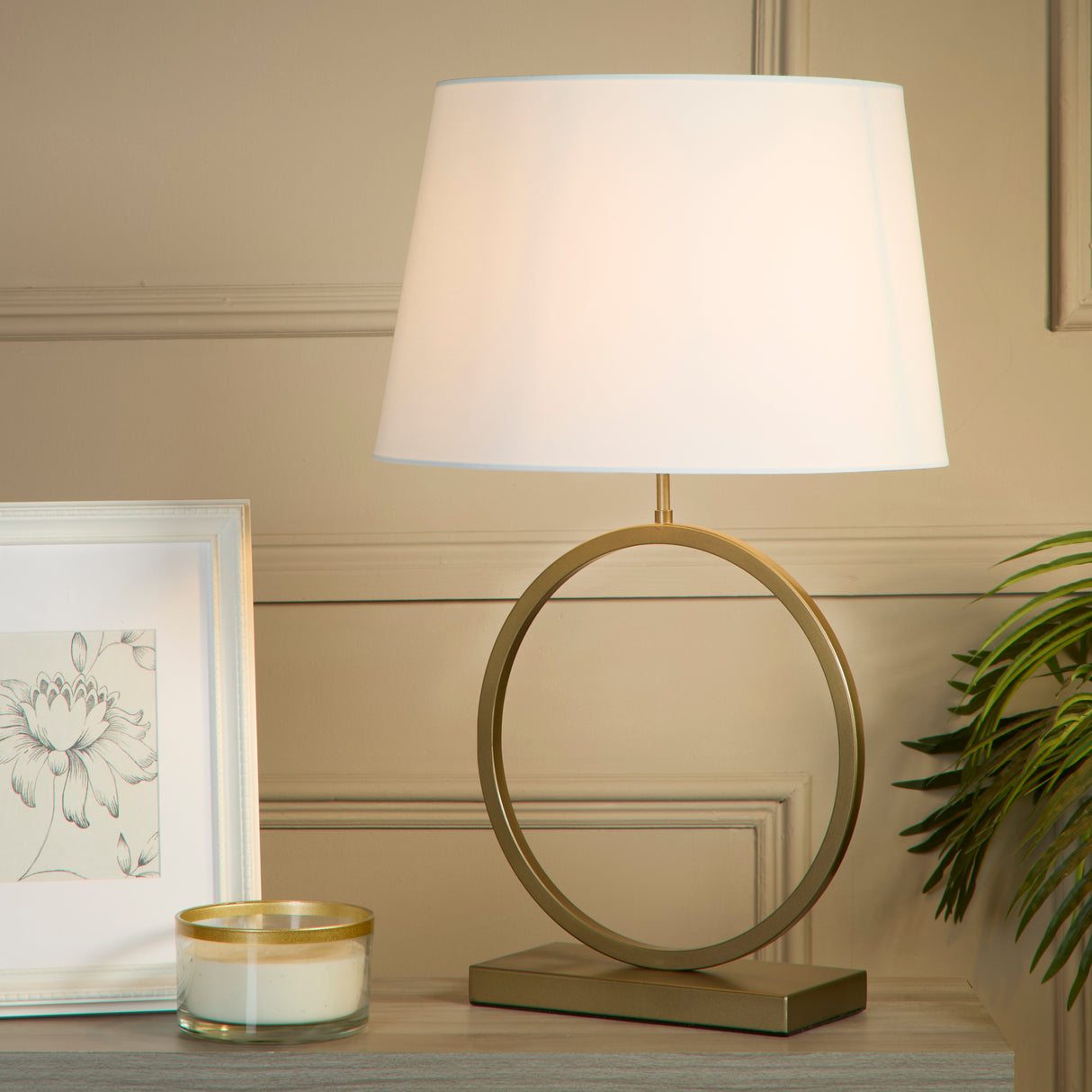 Searchlight Electric Elegant Table Lamp - Bronze Metal With White Shade 93102WH