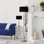 Searchlight Electric Kylie Table Lamp - Chrome Metal, Clear Glass & Black Shade 9387CC