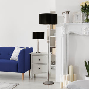 Searchlight Electric Kylie Table Lamp - Chrome Metal, Clear Glass & Black Shade 9387CC