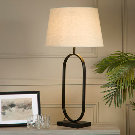 Searchlight Electric Modish Table Lamp - Matt Black Metal With Natural Shade 94101NA