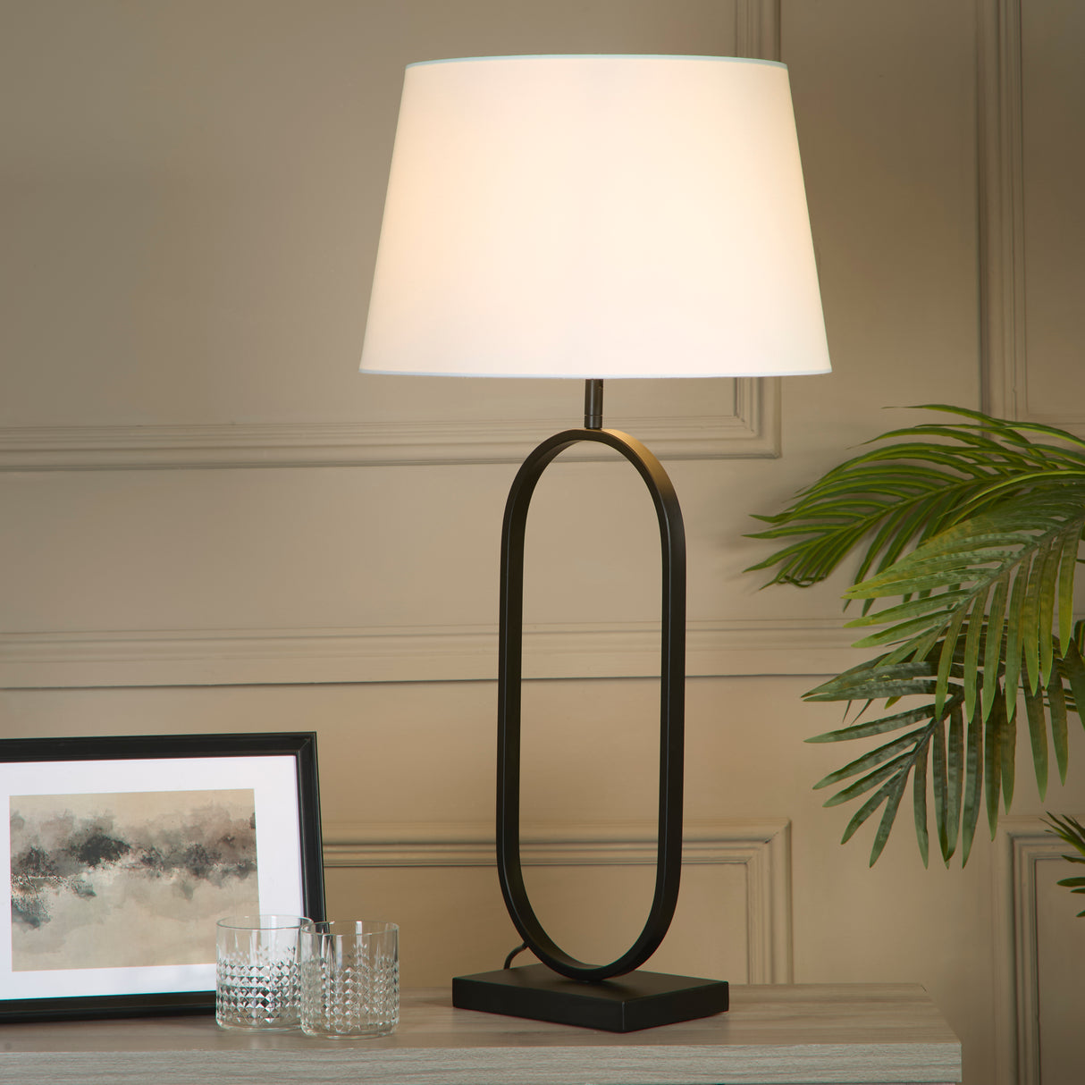 Searchlight Electric Modish Table Lamp - Matt Black Metal With White Shade 94101WH
