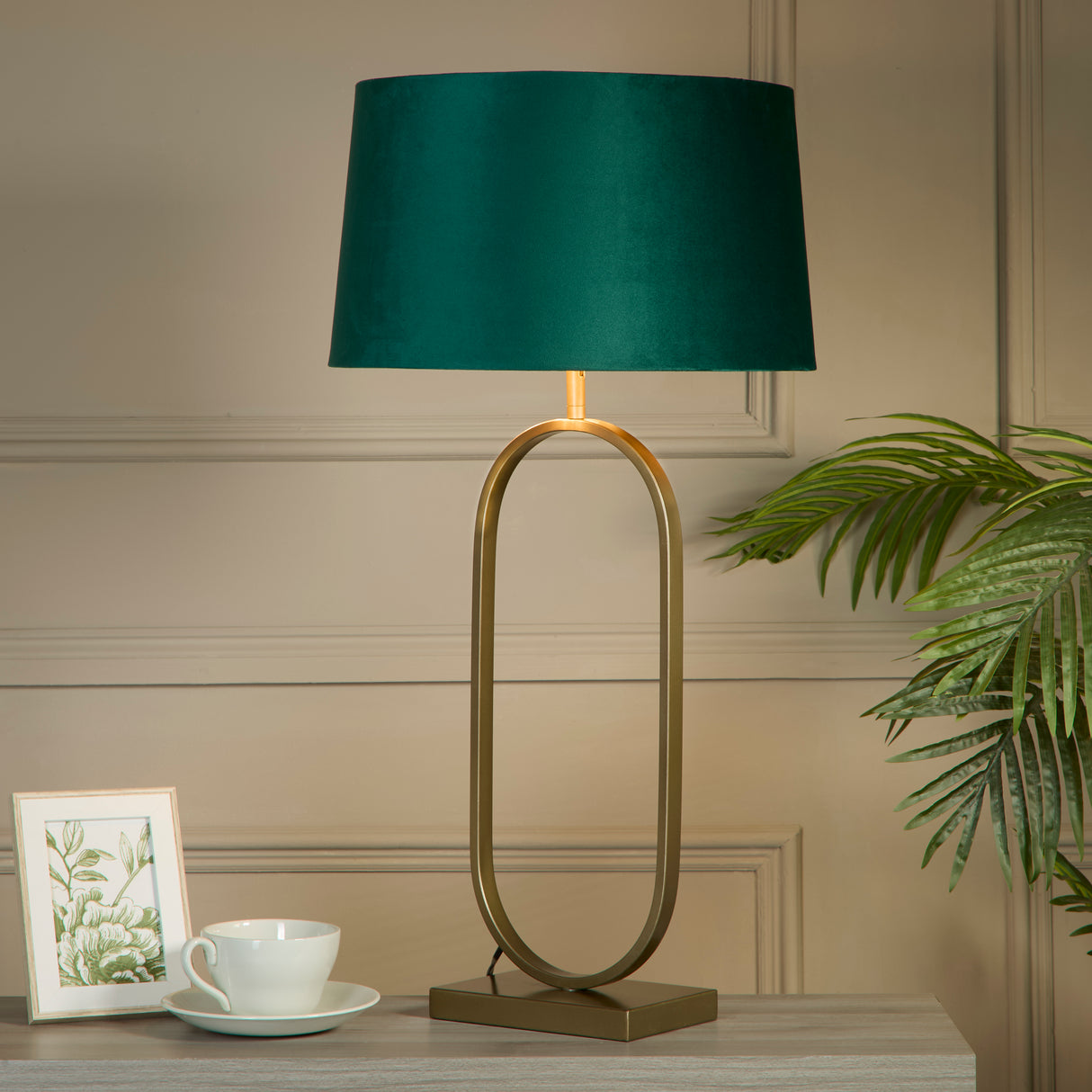 Searchlight Electric Modish Table Lamp - Bronze Metal with Emerald Shade 94102EM