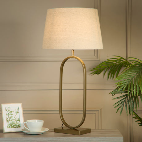 Searchlight Electric Modish Table Lamp - Bronze Metal with Natural Shade 94102NA