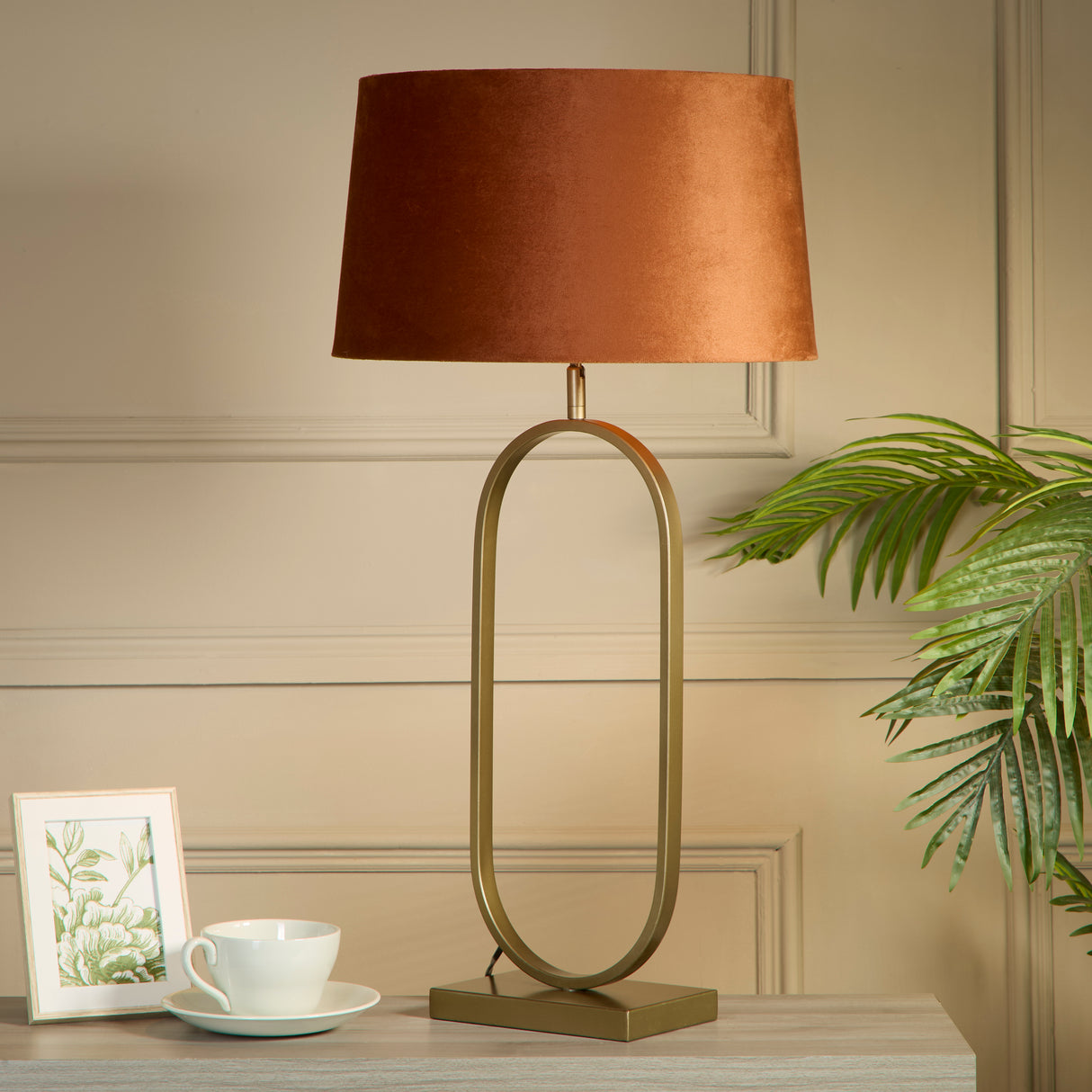 Searchlight Electric Modish Table Lamp - Bronze Metal with Burnt Orange Shade 94102OR