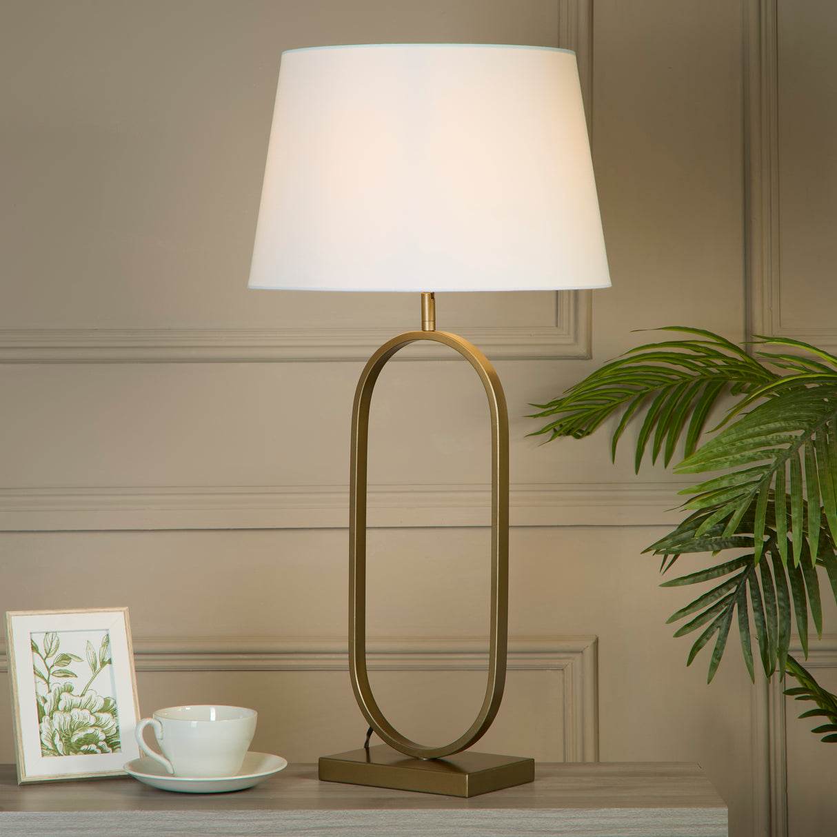 Searchlight Electric Modish Table Lamp - Bronze Metal with White Shade 94102WH