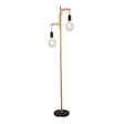 Woody  2Lt Floor Lamp  - Natural Wood & Black Metal