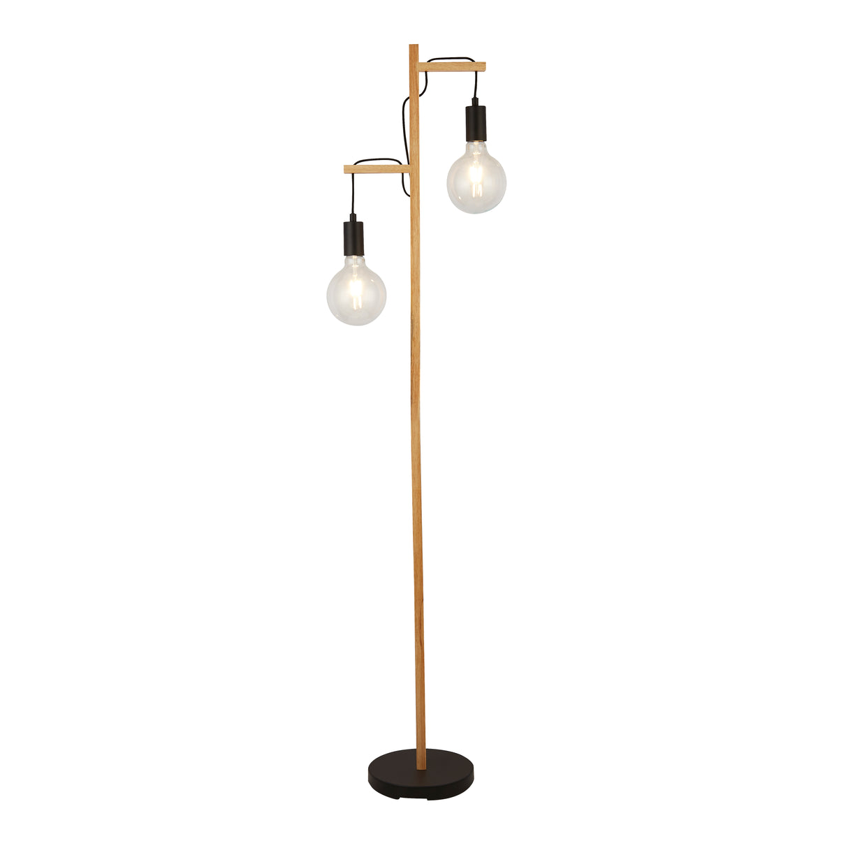 Woody  2Lt Floor Lamp  - Natural Wood & Black Metal